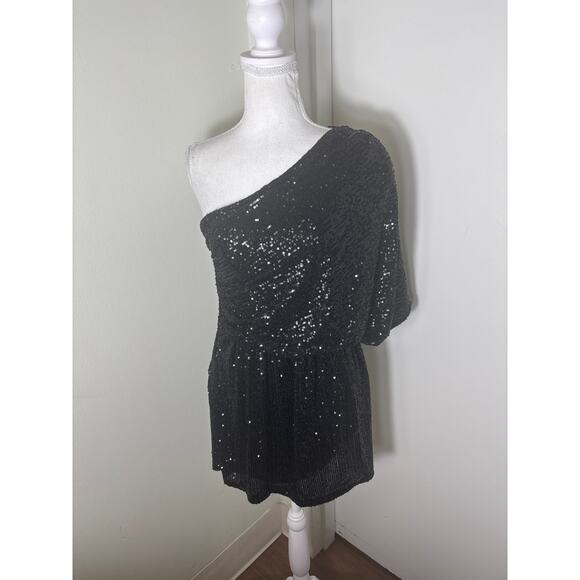 Karlie One Shoulder Black Sequin Cocktail Dress Sz L - Picture 1 of 4